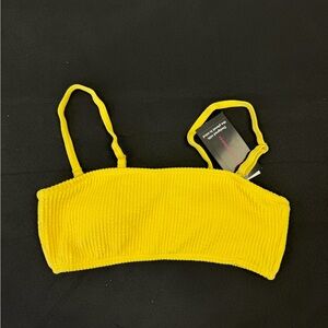 Women’s Yellow Ribbed Swim Crop Top